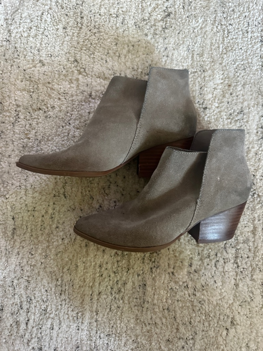 Dolce Vita Taupe Suede Ankle Booties with Stacked Heel
